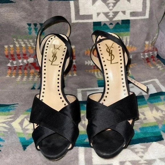 Yves Saint Laurent Eva Cross Satin High Heel Sandal - Picture 3 of 4